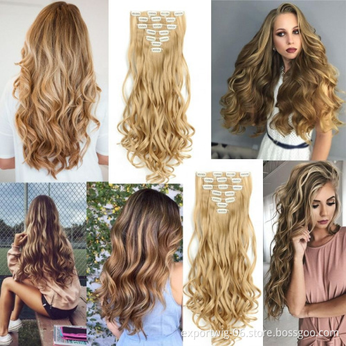 Lightest Blonde Clip in hair extension 22 inches straight full head set of  clip in synthetic clip hair extensions